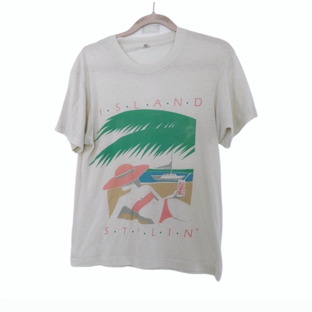 Vintage Screen Stars tee single stitch 80s ISLAND STYLIN tropical beach medium